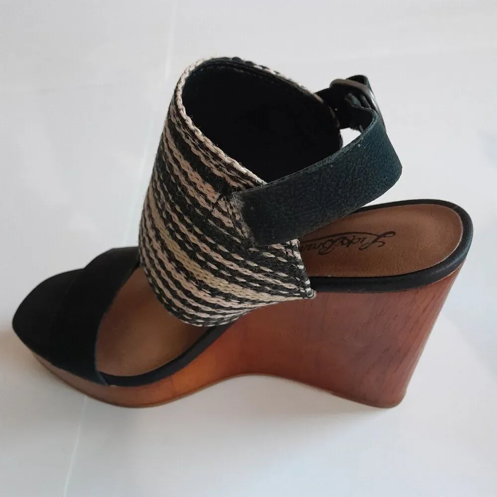 Lucky Brand Women Mika Chunky Wood Strappy Leather Platform shoes Size 8.5M